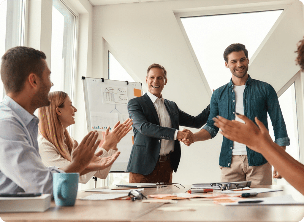 team happy handshake